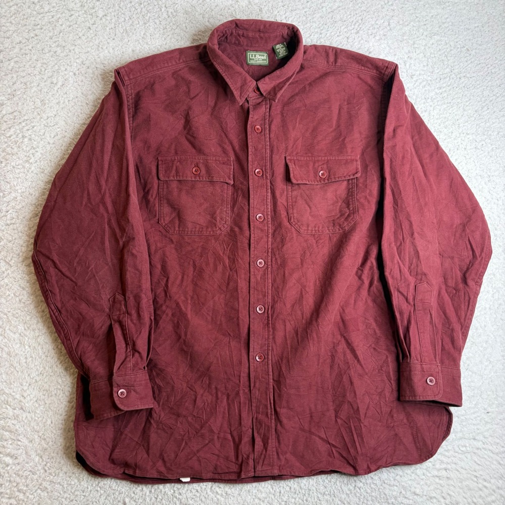 LL Bean Mens XL Regular Burgundy Chamois Cloth Long Sleeve Button Down Shirt USA